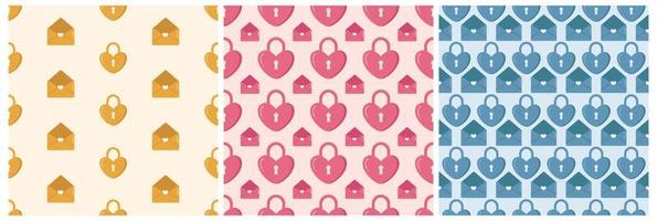 Set of Happy Valentine's Day Seamless Pattern Design with Decoration in Template Hand Drawn Cartoon Flat Illustration vector