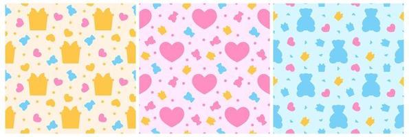 Set of Happy Valentine's Day Seamless Pattern Design with Decoration in Template Hand Drawn Cartoon Flat Illustration vector