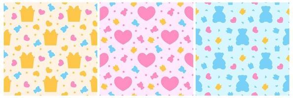 Set of Happy Valentine's Day Seamless Pattern Design with Decoration in Template Hand Drawn Cartoon Flat Illustration vector