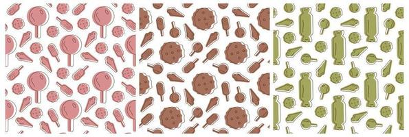 Set of Chocolate Seamless Pattern Design with Choco Decoration in Template Hand Drawn Cartoon Illustration vector