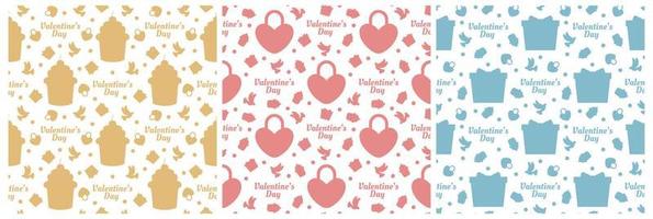 Set of Happy Valentine's Day Seamless Pattern Design with Decoration in Template Hand Drawn Cartoon Flat Illustration vector