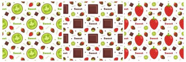 Set of Chocolate Seamless Pattern Design with Choco Decoration in Template Hand Drawn Cartoon Illustration vector