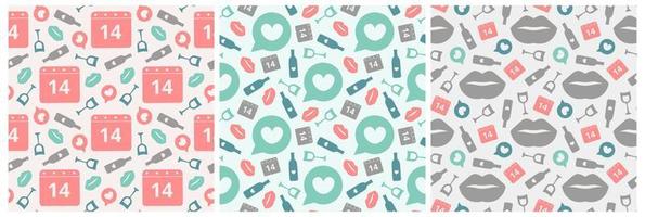 Set of Happy Valentine's Day Seamless Pattern Design with Decoration in Template Hand Drawn Cartoon Flat Illustration vector