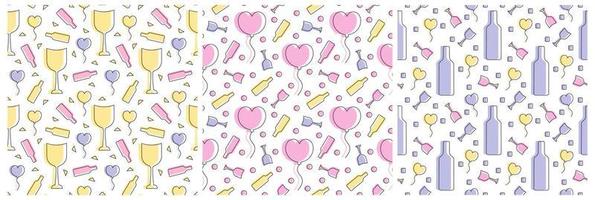 Set of Happy Valentine's Day Seamless Pattern Design with Decoration in Template Hand Drawn Cartoon Flat Illustration vector