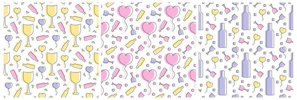 Set of Happy Valentine's Day Seamless Pattern Design with Decoration in Template Hand Drawn Cartoon Flat Illustration vector