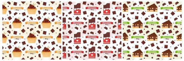 Set of Chocolate Seamless Pattern Design with Choco Decoration in Template Hand Drawn Cartoon Illustration vector