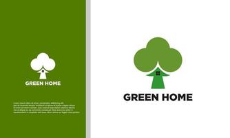 Flat green home with green leaf inside. Simple silhouette of the house with green roof and chimney. Icon isolated on white. Vector building symbol. Eco