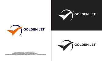 logo illustration vector graphic of golden jet combined with simple moon.