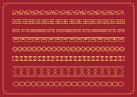 Set collection Vector border coil line pattern of symbol element oriental ornament design Traditional. The Chinese new year 2023 festival Asian style decoration frame template golden on red background