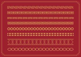 Set collection Vector border coil line pattern of symbol element oriental ornament design Traditional. The Chinese new year 2023 festival Asian style decoration frame template golden on red background