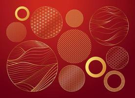 colección conjunto vector decorativo tradicional círculo borde dorado marco redondo adorno para celebrar el festival del año nuevo chino. patrón de meandro floral estilo de ornamento de patrón de línea asiático oriental.