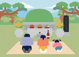 On Happy New Year, family members bow at the tombs of their ancestors. vector