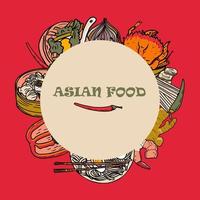 pancarta de comida panasiática vectorial. ilustración de comida asiática dibujada a mano. vector