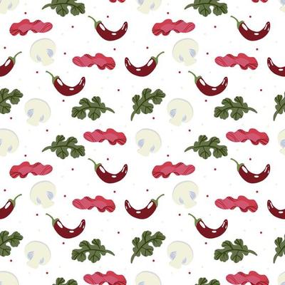 Vector Panasian food seamless pattern with asian food such as japanese sushi, lotus roots, gingers, mushrooms, vegetables, wasabi.