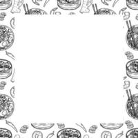 Vector food template, Panasian cuisine frame. Asian food.