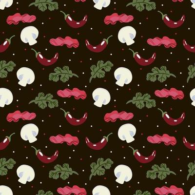 Vector Panasian food seamless pattern with asian food such as japanese sushi, lotus roots, gingers, mushrooms, vegetables, wasabi.