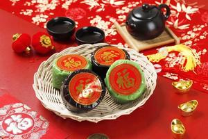 Nian Gao or Glutinous Rice Cake. Chinese Red Concept. Chinese Words is Fu Means Fortune. photo