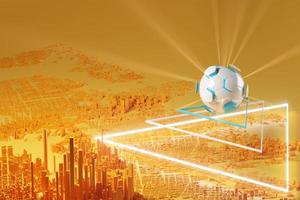 3d football object design. realistic rendering. abstract futuristic background. 3d illustration. motion geometry concept. sport competition graphic. tournament game bet content. soccer ball element. photo
