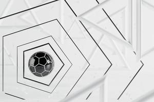 Diseño de objetos de fútbol 3d. representación realista. fondo futurista abstracto. ilustración 3d concepto de geometría de movimiento. gráfico de competición deportiva. contenido de apuestas de juegos de torneo. elemento de balón de fútbol. foto