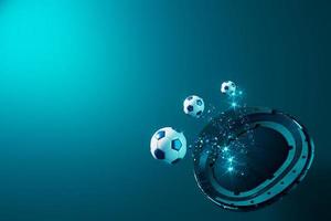 3d football object design. realistic rendering. abstract futuristic background. 3d illustration. motion geometry concept. sport competition graphic. tournament game bet content. soccer ball element. photo