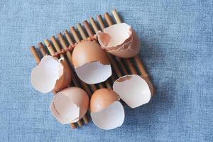 eggshells in a white color bowl on table photo