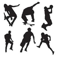 set of silhouettes of sports player vector