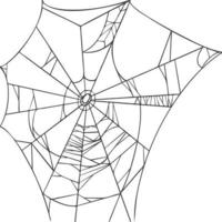 tela de araña aislado sobre fondo blanco. boceto de línea dibujado a mano realista. telarañas espeluznantes de halloween. esquema negro ilustración vectorial. vector