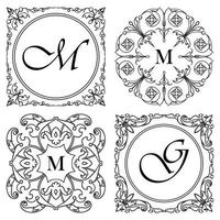 conjunto de monogramas ornamentales medievales, composición del marco vector