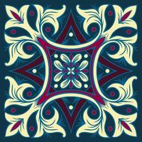 Hand drawing tile pattern in dark blue, purple and yellow colors. Italian majolica style. vector