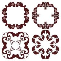 Set hand drawing decorative frame, silhouette in marsala color. Italian majolica style vector