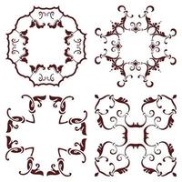 Set hand drawing decorative frame, silhouette in marsala color. Italian majolica style vector