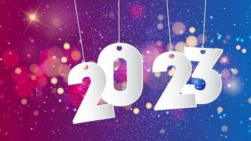 2023 nieuw jaar aantal stuiteren animatie Aan kleurrijk achtergrond. gelukkig nieuw jaar 2023 video