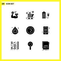 Modern Set of 9 Solid Glyphs Pictograph of finance droop shopping lotus plug Editable Vector Design Elements