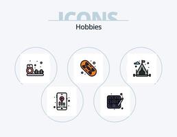 paquete de iconos lleno de línea de pasatiempos 5 diseño de iconos. juego. aficiones. libro. pasatiempo. cometa vector