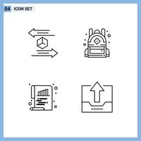 Mobile Interface Line Set of 4 Pictograms of box chart return education paper Editable Vector Design Elements