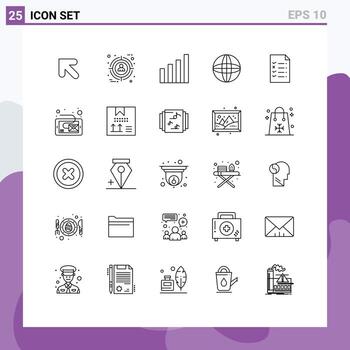 grupo de 25 líneas de signos y símbolos para documentos de interfaz de archivos de correo electrónico elementos de diseño de vectores editables en Internet