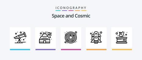 paquete de iconos de la línea espacial 5 que incluye. observatorio. planeta. edificio. planeta. diseño de iconos creativos vector