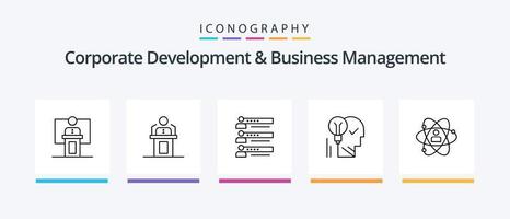 Corporate Development And Business Management Line 5 Icon Pack Including hunting. hr. desk. employee. place. Creative Icons Design vector