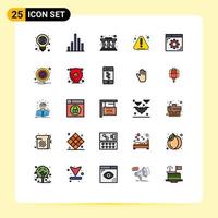 paquete de 25 modernos signos y símbolos de colores planos de línea rellena para medios de impresión web, como la configuración de elementos de diseño de vectores editables de error de advertencia del museo del navegador
