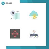 4 iconos universales planos signos símbolos de inicio flecha nube sol interfaz elementos de diseño vectorial editables vector