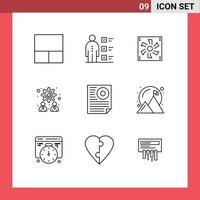 Modern Set of 9 Outlines Pictograph of letter data compter teamwork management Editable Vector Design Elements