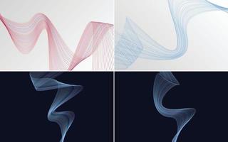 Set of 4 geometric wave pattern background Abstract waving line vector