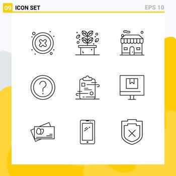 Modern Set of 9 Outlines and symbols such as clipboard info building help customer Editable Vector Design Elements