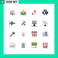 Group of 16 Flat Colors Signs and Symbols for start arrow hand toy robot Editable Pack of Creative Vector Design Elements