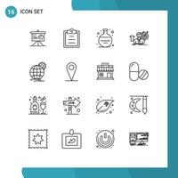 Set of 16 Modern UI Icons Symbols Signs for business growth glass achieve user Editable Vector Design Elements