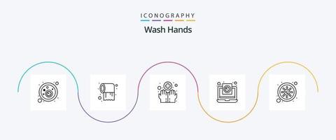 Wash Hands Line 5 Icon Pack Including bacteria. report. hands. medical. coronavirus vector