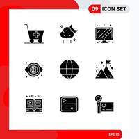 9 Universal Solid Glyphs Set for Web and Mobile Applications business globe screen world look Editable Vector Design Elements