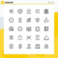 grupo de 25 líneas de signos y símbolos para flecha multimedia padre información sin procesar filtrado de datos elementos de diseño de vectores editables