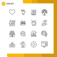 Universal Icon Symbols Group of 16 Modern Outlines of retrieval informational user information drink Editable Vector Design Elements