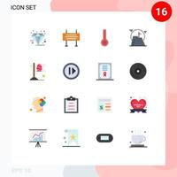 Mobile Interface Flat Color Set of 16 Pictograms of flag mission under construction barrier goal achievement Editable Pack of Creative Vector Design Elements